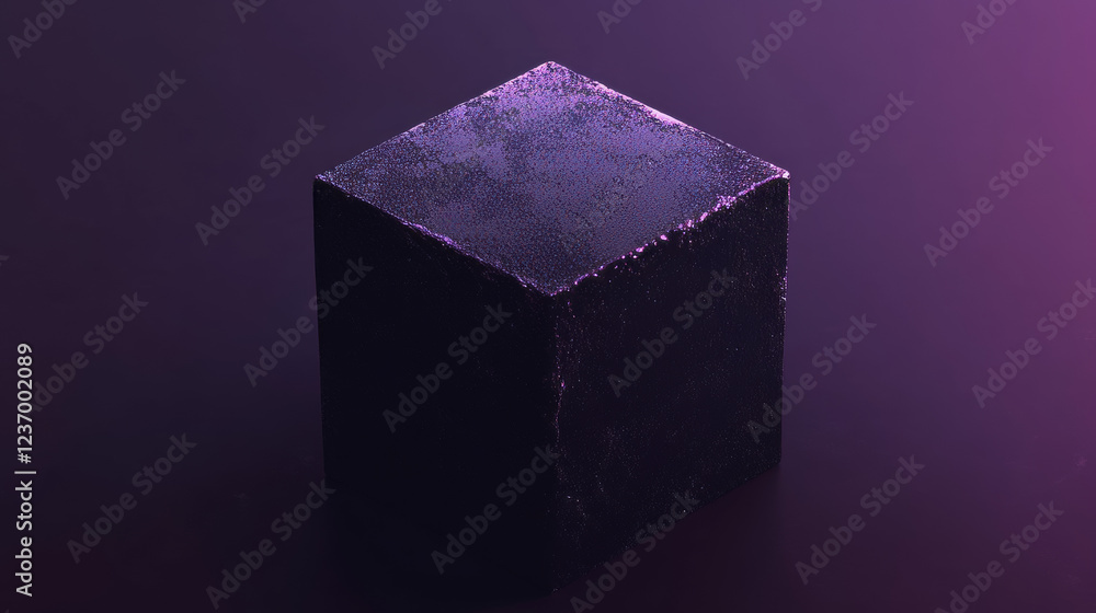 Wall mural black cube abstract texture with violet low key lighting background 3d illustration render