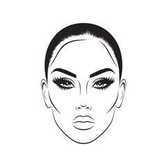 black and white illustration, eyebrows and eyes, eyelashes 