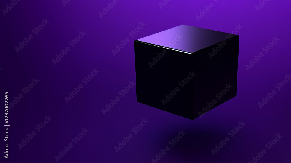 Aufkleber black cube abstract texture with violet low key lighting background 3d illustration render
