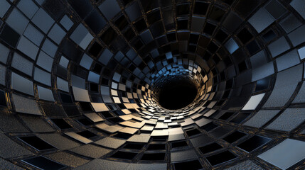 Naklejka premium black squares forming a ring swirl structure spiral illustration 3d render illustration