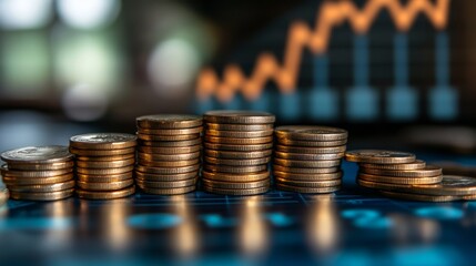 A close-up view of stacks of coins symbolizes financial growth and investment strategies, highlighting the importance of saving and wealth accumulation in today's economy.