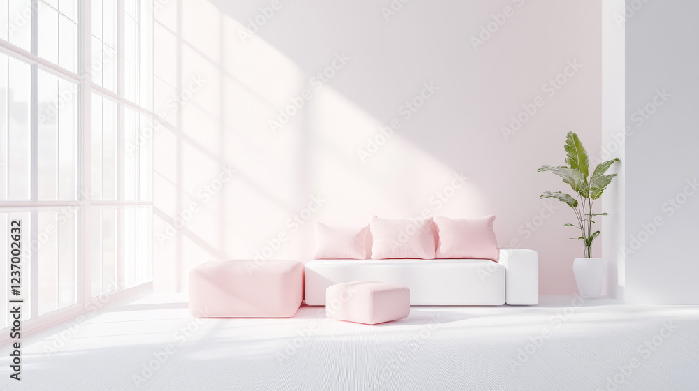 Aufkleber empty white violet and pink room wall background 3d render illustration with modern minimalistic arc