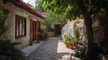 Fototapeta premium Discover the charm of traditional Turkish village houses on the beautiful island of Gökçeada.