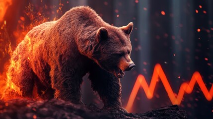 The falling crypto and the stock markets. The beginning of the bear season. The red candles went down. Financial crisis and liquidation. Graph of a downward trend in the stock market.