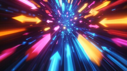 An explosion of vibrant arrows in various colors, symbolizing direction, movement, and energy, creating a stunning visual perspective that captivates viewers instantly.