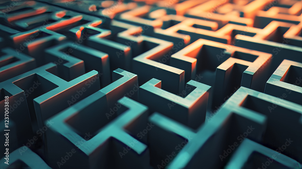 Aufkleber abstract modern technology background rendering 3d illustration cubic mesh maze geometric design