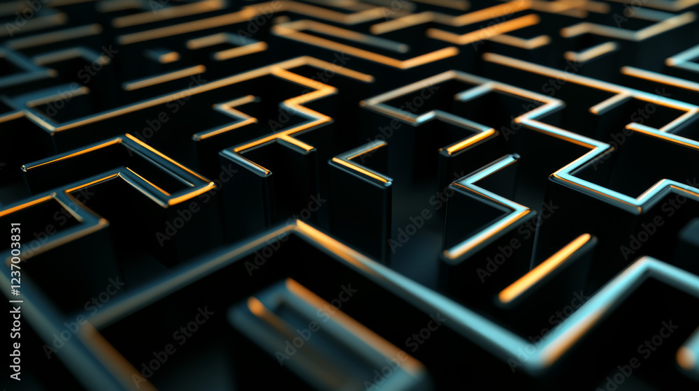 Poster abstract modern technology background rendering 3d illustration cubic mesh maze geometric design