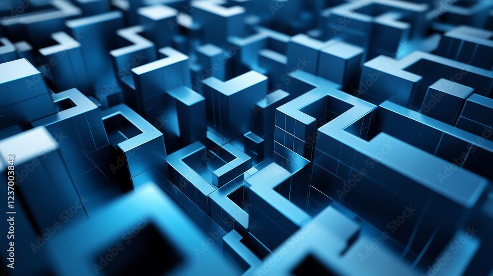 Aufkleber abstract modern technology background rendering 3d illustration cubic mesh maze geometric design