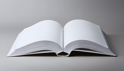 Fototapeta premium An Open Blank Book Lies Flat On A Gray Surface