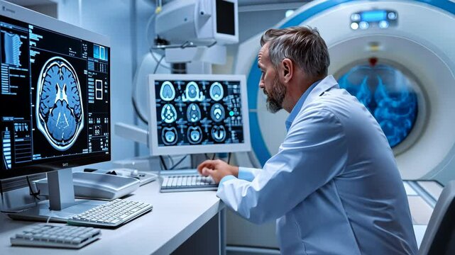 medical diagnosis: doctor looking at mri images