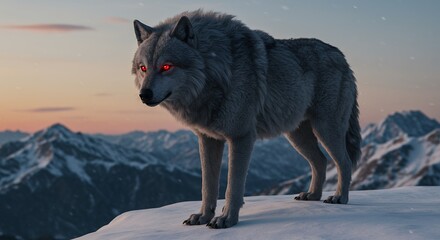 Fototapeta premium Majestic Arctic Wolf at Sunset Mountain Peak