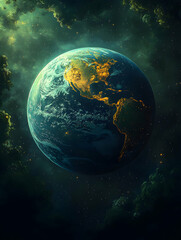 Earth at night, cosmic clouds, space, environmental concept, digital art