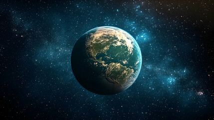 Obraz premium Earth from space, swirling nebula background, cosmic view, science, education