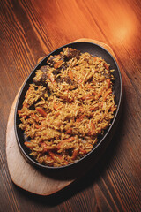 delicious pilaf with beef, beautiful food