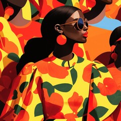 Fototapeta premium Vibrant closeup of layered outfits on a sunlit street scene captured from above in bold colors