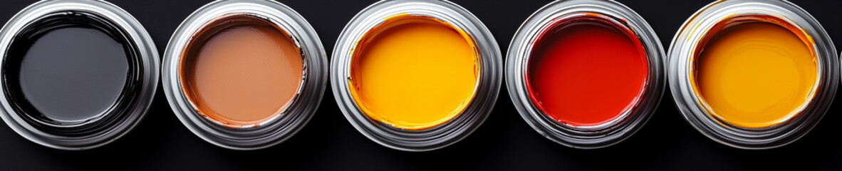 Various jars of vibrant acrylic paint arranged neatly on a table ready for artistic projects and creativity