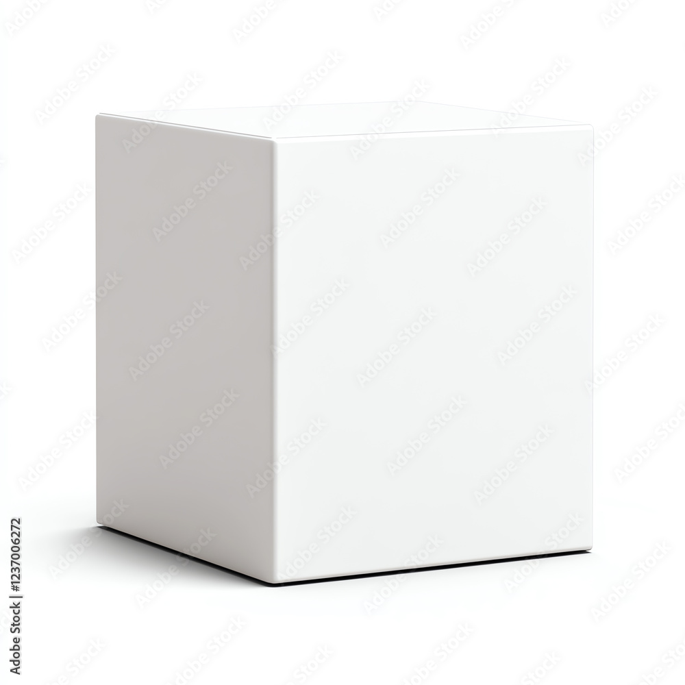Poster a minimalistic white cube on a plain background, perfect for showcasing products. its simple design 