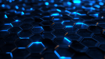 Obraz premium Abstract dark black honeycomb background with blue lighting effect modern futuristic 3d render
