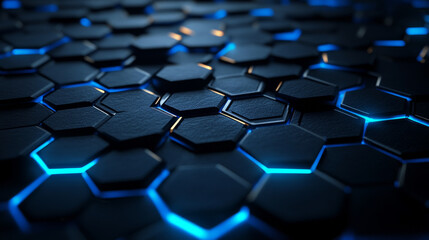 Obraz premium Abstract dark black honeycomb background with blue lighting effect modern futuristic 3d render