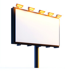 Obraz premium A blank billboard stands tall, illuminated by bright lights, ready for advertisement placement. It symbolizes opportunities for marketing and brand visibility in urban settings.