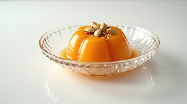 Delightful halwa bahraini with rosewater served on elegant glass plate