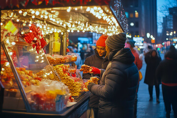 Traditional street vendors offering holiday treats.