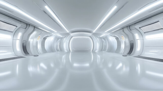 360 degree full panorama environment map of bright white studio futuristic light interior with metallic reflections 3d render illustration hdri hdr vr virtual reality