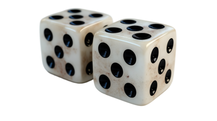 Vintage White Dice Grunge Texture, Retro Gambling Game for Risk and Luck, isolated on transparent background.