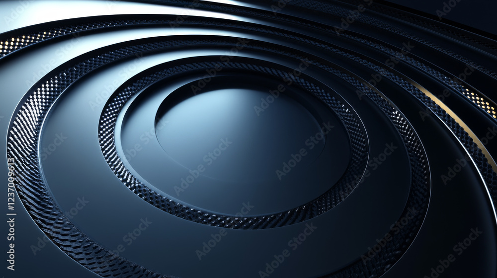 Poster black circular pattern geometric shape background with bright lighting 3d render illustration