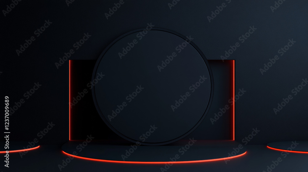 Poster black circular pattern geometric shape background with bright lighting 3d render illustration