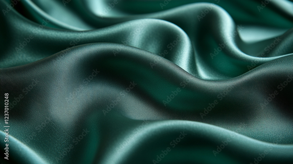 Poster elegant folds of green satin fabric draped in soft light creating a luxurious texture