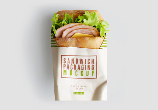 Sandwich Paper Bag Mockup for Packaging Design and Retail Branding