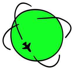 Sticker on the theme of travel with the image of a Planet with an airplane.