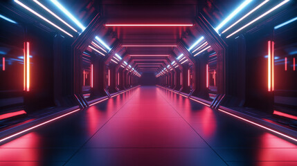 Dark futuristic hall floor with technology concept science fiction design 3d render illustration