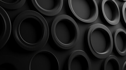 black rings, modern futuristic background texture with copy space 3d render illustration