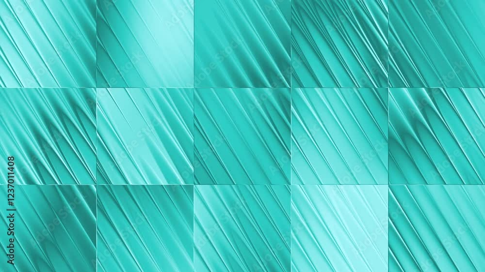 Poster teal tiled diagonal stripes - geometric glossy gradient animation background