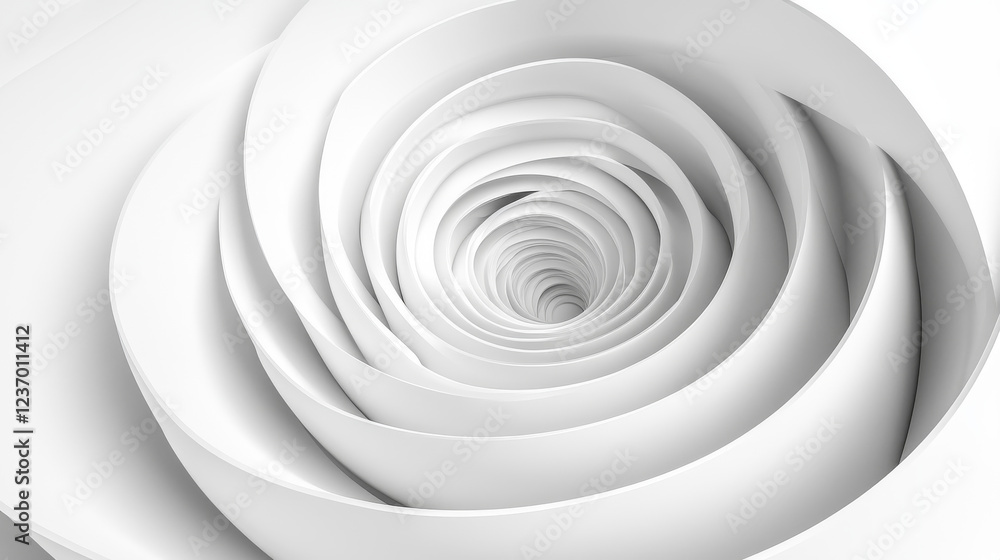 Poster modern futuristic white background with a circular spiral pattern and reflections 3d render illustra