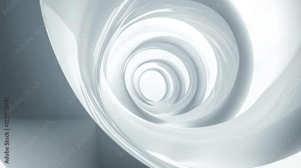 Poster modern futuristic white background with a circular spiral pattern and reflections 3d render illustra