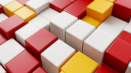 Obraz premium Abstract colorful background with white, red and yellow brick cubes 3d render illustration