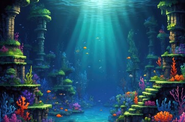 Colorful retro old vintage 2d pixel art game texture background illustration design, history and symbol theme concept.  
