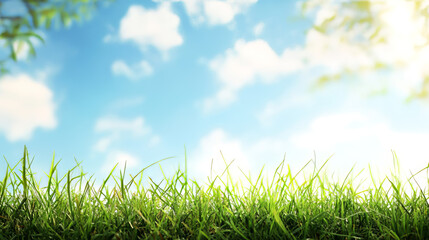 art abstract spring or summer background with fresh grass and sunny sky close up with space for your content 3d render illustration