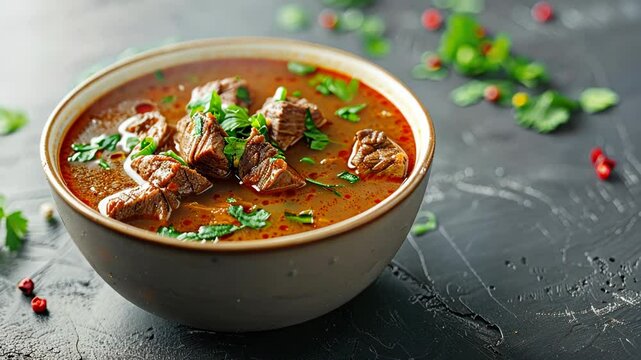 steaming Hungarian goulash in a deep bowl