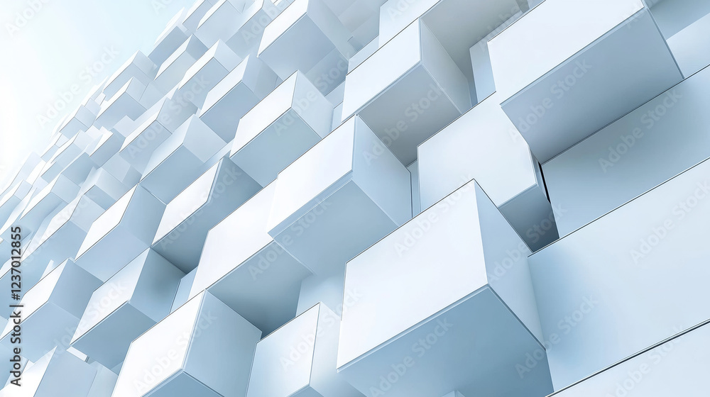 Aufkleber abstact white modern architecture background with a staple of white blocks 3d illustration render