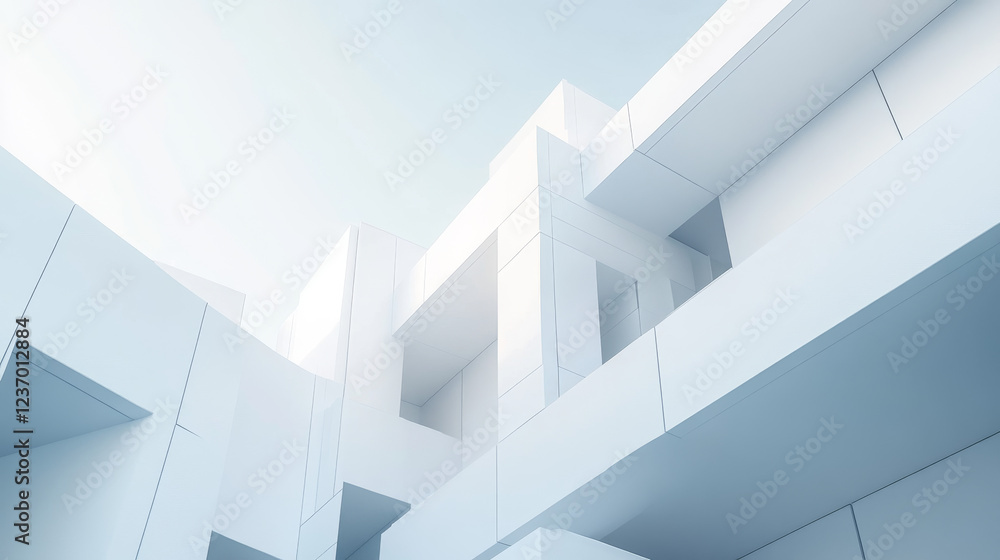 Poster abstact white modern architecture background with a staple of white blocks 3d illustration render
