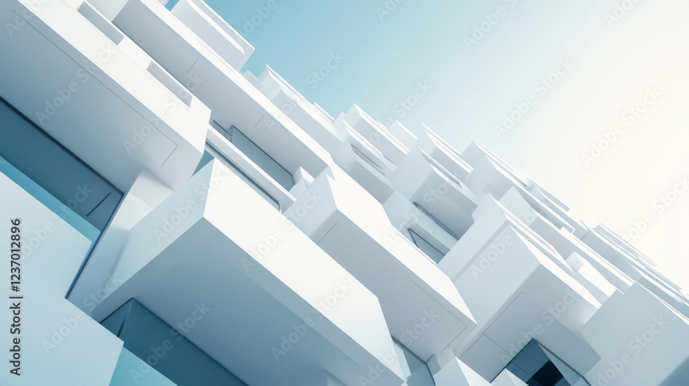 Poster abstact white modern architecture background with a staple of white blocks 3d illustration render