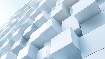 abstact white modern architecture background with a staple of white blocks 3d illustration render