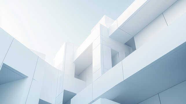 abstact white modern architecture background with a staple of white blocks 3d illustration render