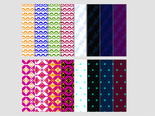 Collection of vector seamless geometric ornament patterns in difrent styles. Difrent textile textures. Simple illustrations