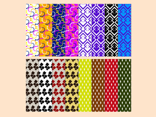 Collection of vector seamless geometric ornament patterns in difrent styles. Difrent textile textures. Simple illustrations