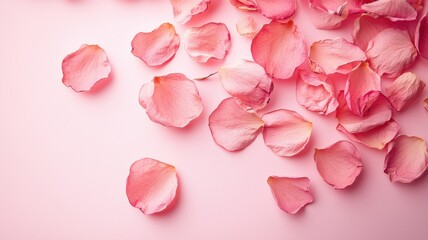 Obraz premium Falling pink rose petals indoor space nature imagery soft atmosphere close-up view beauty concept